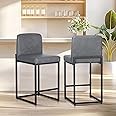 ALPHA HOME 24" Bar Stools Set of 2 Breakfast Chair Pu Leather Kitchen Stools with Backs Bar Stools with Footrest for Kitchen Counter Sturdy Metal Steel Frame, Grey