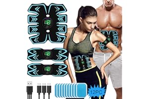 PAPOIYA EMS Bauchmuskeltrainer Muskelstimulator, USB Wiederaufladbar Trainingsgerät,6 Modi & 9 Intensitäten,Elektrostimulation Muskelstimulation Bauchmuskeltrainer