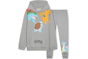 Pokémon Chandal Niño 2 Piezas, Conjunto de Ropa Sudadera con Capucha y Pantalones Jogger, Anime Regalos para Niños y Adolescentes