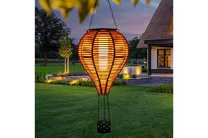 pearlstar Solar Hot Air Balloon Lantern with Flame Light Outdoor Hanging Solar Powered Lights Waterproof for Patio Yard Farmhouse Garden Wedding Holiday Decoration