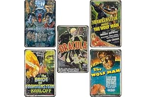 AHZFOX Cartel de hojalata de decoración de terror Vintage, carteles de terror, cueva de hombre para dormitorio Bares Clubes Horror Decoración de pared 8"" x 12"" 5 piezas