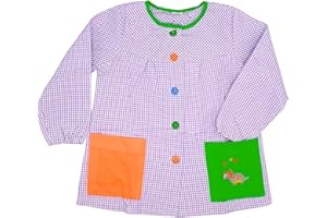 MAGIC SELECT Tablier Blouse pour Enfant. Tablier Scolaire avec Boutons pour la Maternelle et l'École. Tablier Enfant à Carreaux avec Poche Brodée, pour Garçons et Filles.