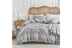 Tokokimo Set Copripiumino Matrimoniale 240x220cm, Copripiumino Matrimoniale 3 Pezzi in Microfibra Con Motivo a Bohémien, Comprendente 1 Copripiumino 240x220 + 2 Federe 50x80, Grigio