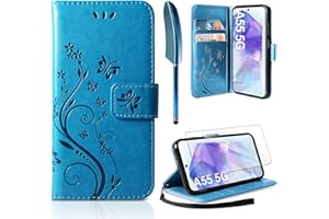 AROYI Lederhülle Kompatibel mit Samsung Galaxy A55 5G Hülle und Schutzfolie, Flip Wallet Handyhülle PU Leder Tasche Case Kartensteckplätzen Schutzhülle Kompatibel mit Samsung Galaxy A55 5G