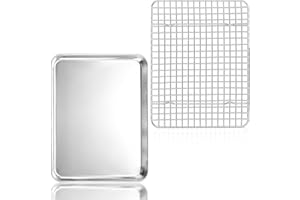 Herogo SHEET_PAN (26,3 x 20,5 cm) con robusta struttura a griglia, teglia da forno in acciaio inox e set di griglia di raffreddamento, lavabile in lavastoviglie, cucina sana