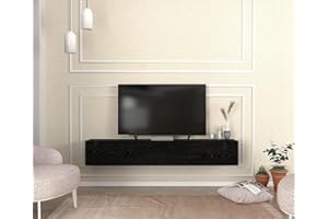 DORPEK Newport Tv Stand 180 Cm, Wall Mounted Tv Unit with Cabinet, Floating Media Stand with 3 Closed Storage Shelves, Entertainment Unit for Living Room, Bedroom and Dining Room (Sencron Black)