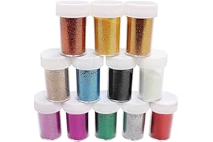 Bkrdty Poudre de Paillettes 12 pièces - Paillettes pour Loisirs Créatifs - Rouge, Rose Rouge, Marron, Blanc, Bleu, Vert, Orange, Argent, Violet, Bleu Clair, Or, Noir - 20g