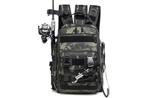 SUIKIHUM Fishing Backpack with Rod Holder, Oxford Convertible Tackle Sling Crossbody Bag with Multi Pocket for Men and Women