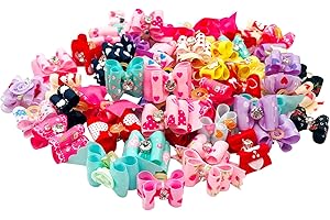 JpGdn 50Pcs Small Dogs Hair Bows Puppy Hair Bow Ties with Rhinestone for Doggy Cat Kitten Rabbit Medium Pet Hair Flowers Bowknot Topknot Pink Red Grooming Accessories Attachment