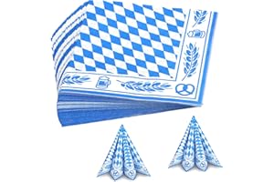 YOLOUP 40 pcs Bayern Servietten Oktoberfest Deko blau & weiß karierte Tissue 33 x 33 cm Dekoservietten mit Bier, Weizenähren, Brezel Muster für Münchner Oktoberfest Bierzelten Tischdeko