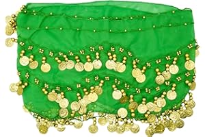 PAITOK Écharpe de hanche de danse orientale, ceinture de danse pour femmes avec 128 pièces d’or Écharpe de danseuse Costumes Jupe de danse enveloppante pour filles