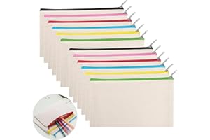 SIMEIXI DIY Blanko Stoffbeutel,12 Stücke Federmäppchen zum Bemalen,Tasche zum Bemalen Kinder,Segeltuch Kosmetiktasche, Schulmäppchen für Arbeit Schule Reisen, 21 x 12 cm