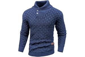 Qinfren Homme Pull à Col Roulé Pulls Basique Slim Fit Chaud en Maille Sweat Chaud Col de Pull-Over à Deux Boutons pour Hommes