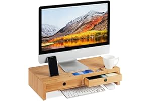 ‎RELAXDAYS Relaxdays Bambusowy stojak ekspozycyjny z 2 szufladami i przegródkami, organizer na biurko, HWD 12 x 56 x 27 cm, naturalny, 12 x 56 x 27 cm