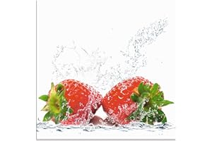 ARTland Spritzschutz Küche aus Alu für Herd Spüle 60x60 cm (BxH) Küchenrückwand mit Motiv Essen Obst Früchte Erdbeeren Wasser Modern Hell Rot T5SP