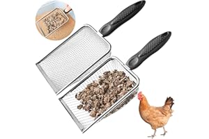 KOROI Chicken Poop Scooper for Coop - 2 Pack Chicken Coop Poop Scoop Shovel with 3.8mm & 5mm Mesh, Metal Chicken Coop Rake and Scoop Tool ,Sifting Rake for Chicken Litter, Sand, Poop | Chicken Supplies