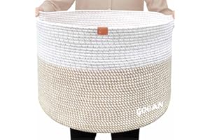 GOCAN panier de rangement grand panier à linge D55XH35cm panier de rangement collecteur pour couvertures, oreillers, vêtements avec poignées pour chambre d'enfant brun XXXL