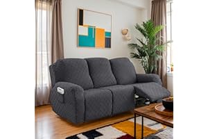 OKYUK Fodera per Poltrona Relax 3 Posti, Alta Elasticità e Antimacchia, Protezione da Animali e Bambini, Copertura Antiscivolo con Tasche, Estraibile e Lavabile (grigio scuro, 3 posti)