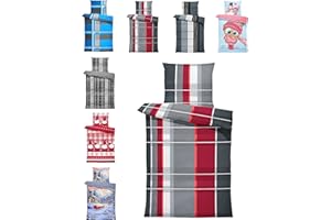 one-home Winter Bettwäsche Thermo Fleece Kuschelig Warme Bettbezüge Flauschig Warm Weich, Größe:4 teilig 135x200 cm, Farbe:Streifen Rot Grau