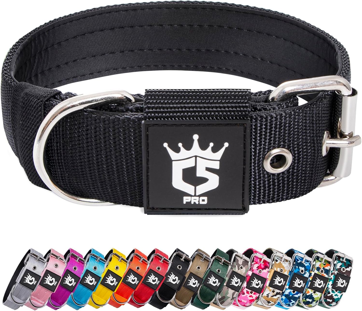 TSPRO Collar Táctico para Perros Ajustable, Collares con Broche de Metal Robusto, de 3,8 cm de Ancho, Duradero y Cómodo para Perros Medianos y Grandes (Negro M)