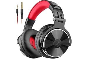 OneOdio Casque Audio Filaire DJ Piano Guitare avec Micro, Hi-Res Audio Extra Basse Son, Léger Confort Pliable Casques avec Share-Port, 2 câbles - Headphone pour PC Studio Monitor AMP Pro-10(Rouge)