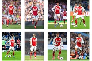 RJR PRINTS Lot de 20 photos individuelles de joueurs de football Arsenal 2024/5 signées de 15,2 x 10,2 cm avec signatures pré-imprimées qui feraient un excellent cadeau pour tout fan.