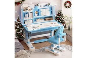 Altsuceser Kids Study Schreibtischstuhl-Set, höhenverstellbar, Kinder, Schule, Studium, Tischstuhl-Set mit Sitzkorrektur, ergonomischer Schreibtischstuhl mit Buchständer, Fußpedal, Trennwand-Design