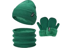 Bequemer Laden Kinder Winter Warm Mütze Loop Schal Handschuhe Set, Baby Wintermütze Fäustlinge Schlauchschal für 0-3 Jahre, Mädchen Jungen Strickmütze Touchscreen Winterhandschuhe für 4-8 Jahre