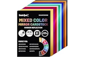 UNCLE PAUL Papier cartonné miroir de couleurs mélangées A4, 60 feuilles, 10 couleurs, 250 g/m²/92 lb, papier réfléchissant métallique pour projets d'artisanat et de bricolage UAP19MX60