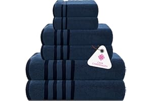 Casa Copenhagen Zero Twist, Juego de Toallas 6 Piezas 100% algodón, Azul Marino, 600 g/m², 2 paños de baño, 2 Manos, 2 Manoplas de algodón Egipcio, Toallas Lujo ultrasuaves para Hotel, SPA, Cocina