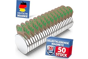 REORDA Neodym Magnete [STARKER 3M KLEBER] Maxi-Pack 50 Stück (8x1mm) | mit 3m Magnet klebepads | Powermagnete für Gewerbe, Whiteboard, Fotos & Kühlschrank