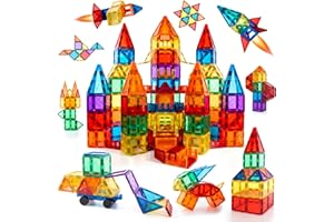 MagHub Magnetic Building Blocks 56PCS Tiles, Clear 3D Magnets for Kids Preschool Toys, Building Construction STEM Educational Toys for 3+ Years Old Boys and Girls