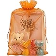 Jexila 50 Pack Orange Large Organza Bags 8X12 inch with Drawstring Mesh Gift Bag for Halloween Easter Party Favor Goodie Treat Bags