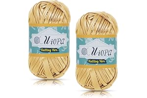 Uiopa Fettuccia Metallico per Borse a Uncinetto, 2 x 100g(2 x 45m) Filato Grosso di Tessuto in Poliestere, Filo Uncinetto per Borse, Cestini, Tappeti, Fai da Te, Artigianato