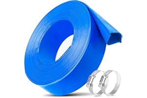Jin&Bao 2 Inch Heavy Duty Pool Backwash Hose 100 FT with Clamp, Weather and Burst Resistant Swimming Pool Drain Hose, Pool Essentials Flexible Lay-Flat Discharge Hose for Water Disposal (Blue-100ft)