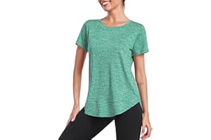 Deaviya Women's Sports T-Shirt Gym Tops, Short Sleeve Workout Casual Running Tops, Ladies Gym Yoga Sports Top, Crew Neck Fitness T-Shirts for Women, Loose Side Split Tee