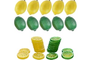 Woohome 30 Stück Künstliche Fruch Künstliche Limetten Künstliche Zitronenscheiben Deko Gefälschte Zitronenscheibe Party Festival Dekoration, Fotografie Requisiten, Gelb und Grün