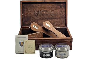 IEXI Ethic Kit - Kit con Scatola in Legno per Cura e Manutenzione Pelle Scarpe, Borse, Cinture e altri accessori Made in Italy - Kit con 3 Spazzole, 2 Creme e Panno - Idea Regalo