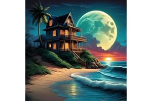 EOBROMD Diamond Painting Kit Completo Mar, Playa Pintura de Diamante Adultos Niños, Casa Punto de Cruz Diamante, Cuadro Diamante Art Rhinestones Bordado para Decoración Hogar 30x30cm