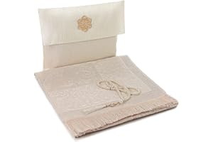 ihvan online Tapis de prière Musulman et Perles avec Un Sac élégant en Tissu Slub | Janamaz | Sajadah | Soft Islamic Prayer Tapis | Cadeaux islamiques | Tapis de prière, Tissu en Taffeta, Ecru