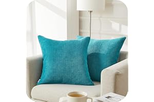 Topfinel juego 2 Fundas Cojines Hogar Algodón Lino Decorativa Chenilla Almohadas Fundas de color sólido Para Sala de Estar sofás 45x45cm azul turquesa