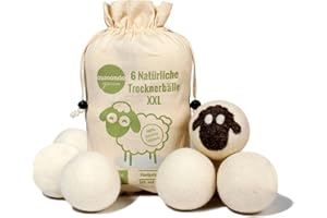 aumondo Trocknerbälle für Wäschetrockner - 6 XXL Extragroße Filzbälle aus Schafwolle, der natürliche Weichspüler. Ideal für Daunenjacken. Dryer Balls Trocknerkugeln für Daunen.