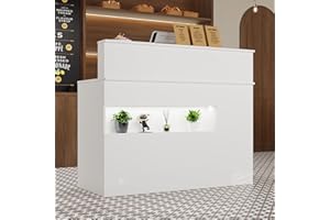 DEZAGCE Bancone reception, banco reception ufficio bancone, reception tavolo bancone Bancone negozio, Bancone vendita, Con cassetto per tastiera, Mobili per reception, bianco, MDF, 100 cm X 120 cm X 50 cm