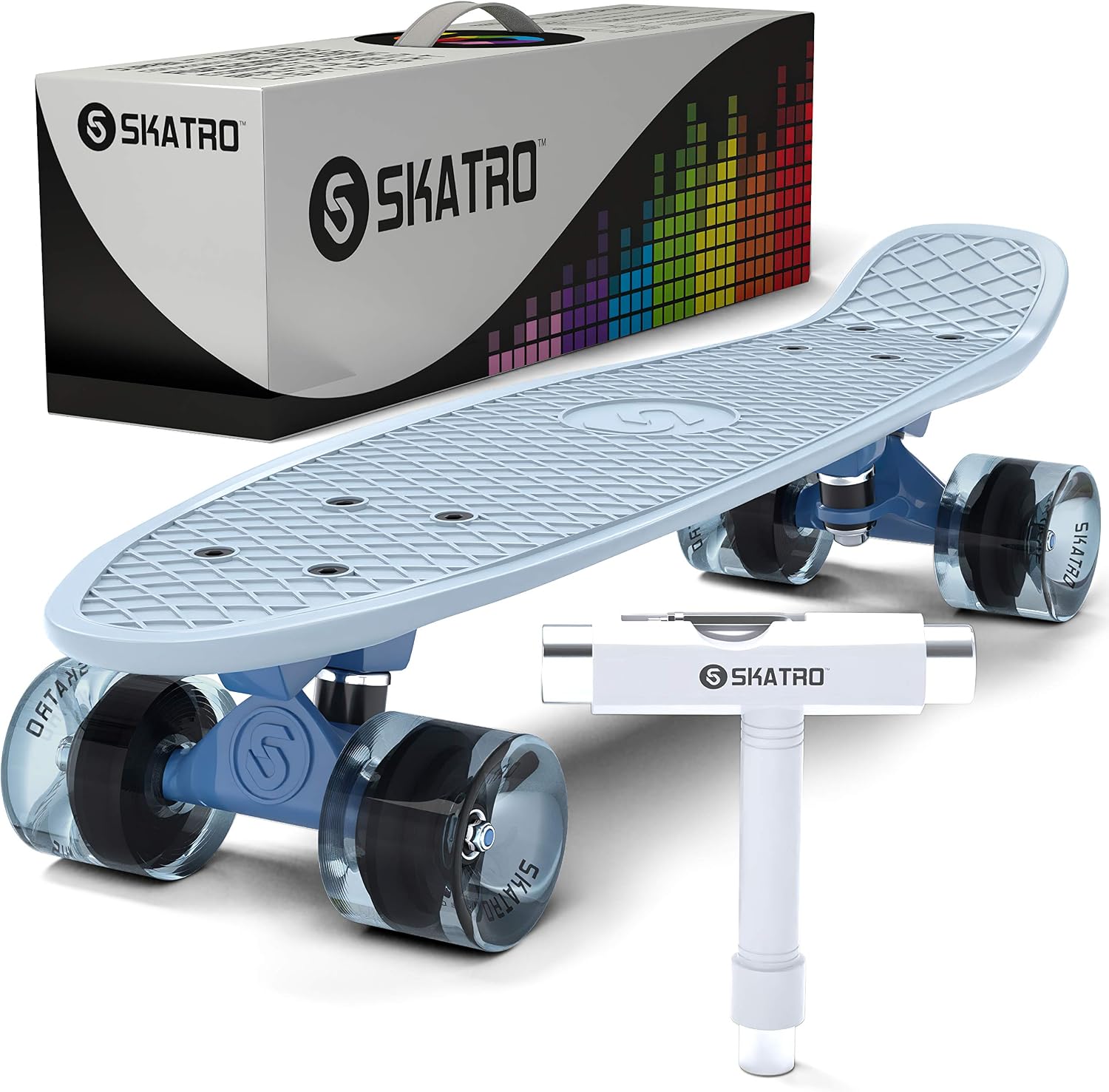 Skatro - Monopatín de Tabla Corta. Tabla de plástico de Estilo Retro de 26 cm. Viene Completo