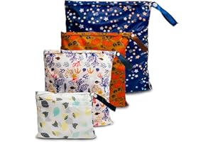 JOYO ROY Wet Bag wasserdichte Windeltasche für unterwegs Nassbeutel Kindergarten Wetbag Kindergarten Wäschebeutel Kita Wetbag Stoffwindeln Wäschebeutel Kindergarten Wasserdicht Windeltasche für Baby 4 Set