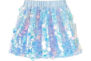 Miipat Girls Sequin Skirt Sparkly Kids Mini Skirts with Lining Elastic Waist Glitter Skorts for Dance Birthday Princess Party Festival