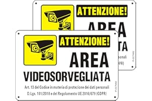 ‎CHINYROZA Cartello Videosorveglianza Alluminio Riflettente Cartello Area Videosorvegliata GDPR con Autoadesivo e Fori Preforati, 22×15cm Cartello Sorveglianza Metallo per Casa e Negozio, Interno ed Esterno