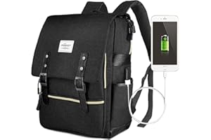 puersit Zaino Laptop, Zaino PC Donna 15.6 Pollici Zaino Porta PC Zaino Casual con Caricatore USB per università o scuola Backpack uomo business (tutto nero)