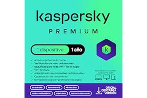 Kaspersky Premium Total Security 2025 | 1 Dispositivo | 1 año | Anti-Phishing y Firewall | VPN ilimitada | Gestor de contraseñas | Control parental | Soporte 24/7 | PC/Mac/Móvil | Código por email
