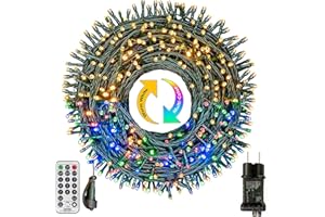 BOWFAR Łańcuch świetlny na zewnątrz, 30 m, 300 diod LED, ciepła biel i kolorowy, łańcuch świetlny na choinkę z pilotem zdalnego sterowania, timer, funkcja zapamiętywania, 11 trybów świecenia, oświetlenie